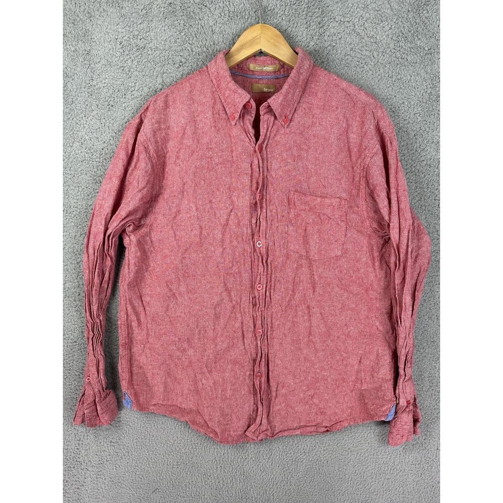 Bruno Shirt Mens XL Purple Button Down Linen Blend Long Sleeve Casual Washable